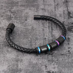 Punk Threaded Button Metal Weaving Bracelet for Men Women Stainless Steel Twining Classic Style Charm Black High Quality