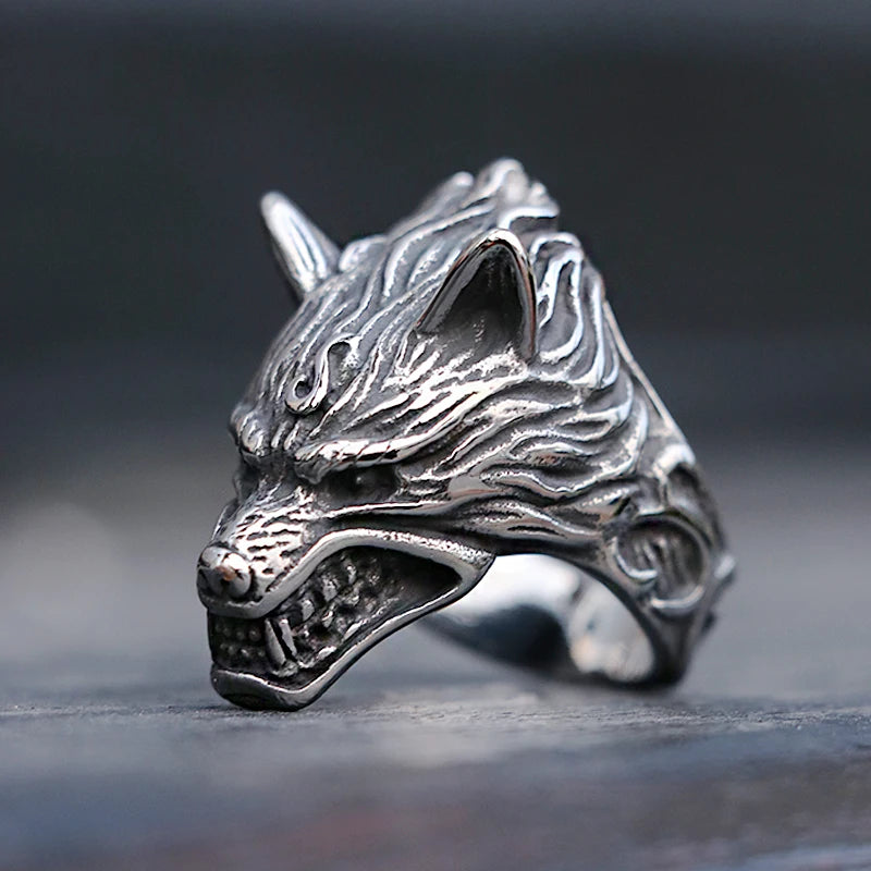 Viking Wolf Head Ring — Stainless Steel