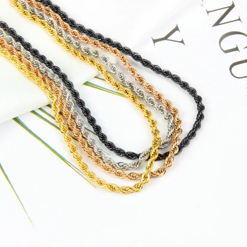 Wholesale Price 3MM Stainless Steel Plated Rose Gold Chain Necklace Fashion Jewelry For Men and Women Black Color Link Necklace