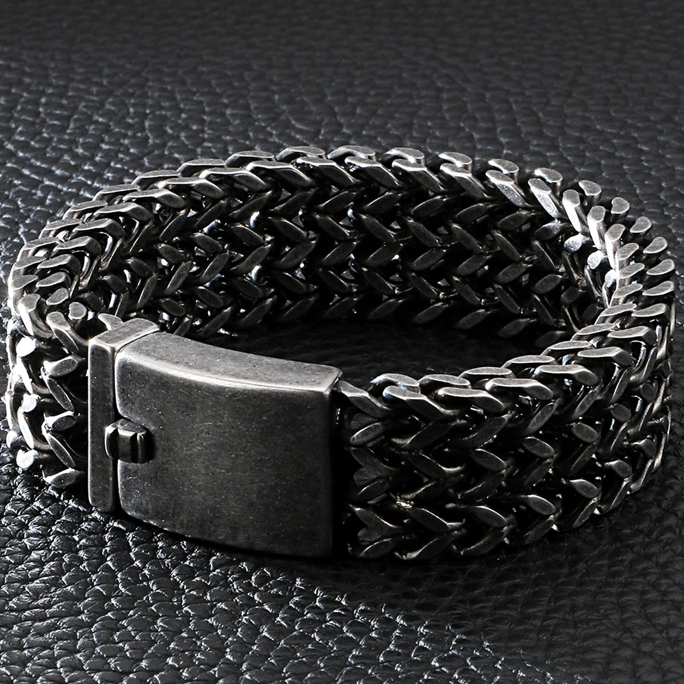 12/18/30MM Wide Black Stainless Steel Bracelet Men 23CM Retro Massive Mens Charm Bracelets 2020 Friendship Mens