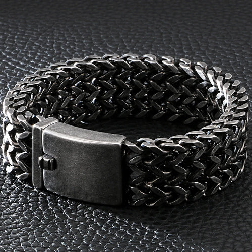 12/18/30MM Wide Black Stainless Steel Bracelet Men 23CM Retro Massive Mens Charm Bracelets 2020 Friendship Mens