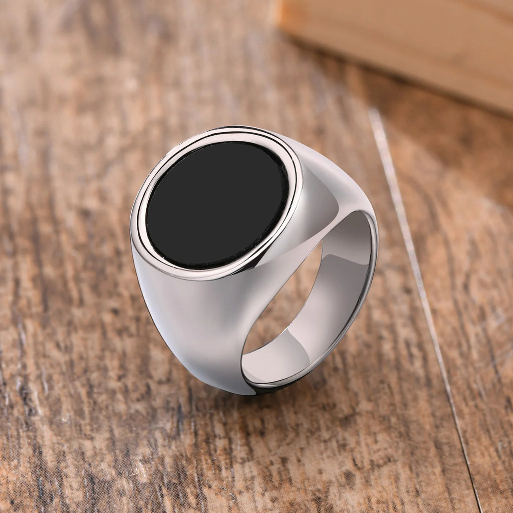 12.5mm Black Square Signet Ring — Stainless Steel