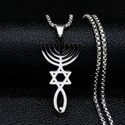 Messianic Menorah Silver Pendant Necklace — Stainless Steel
