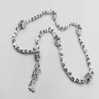 Santa Muerte Skull Rosary Necklace — Silver-Tone