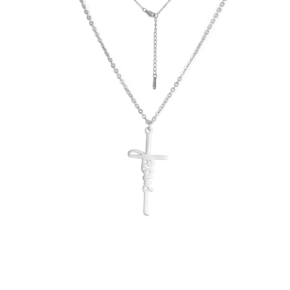Skyrim Jesus Cross Pendant Necklace for Women Men Stainless Steel Neck Chains Religious Christian Savior Faith Jewelry Gifts