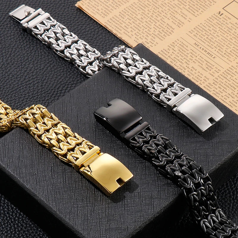 Waterproof Gold Color Bracelet for Man 316L Stainless Steel Double Row V Chain Men's Hand Wrist Bracelets Jewelry Gifts