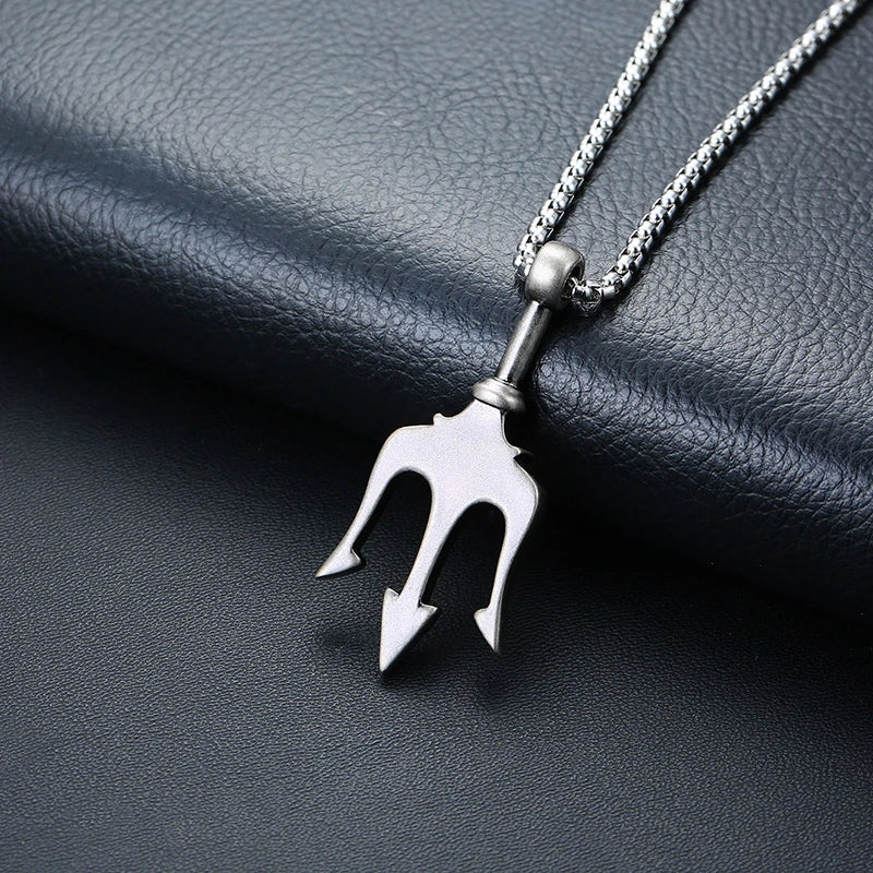 Vintage Neptune Poseidon Trident Pendant Stainless Steel Ancient Greece Amulet Necklace Men Jewelry Gift for Sailor
