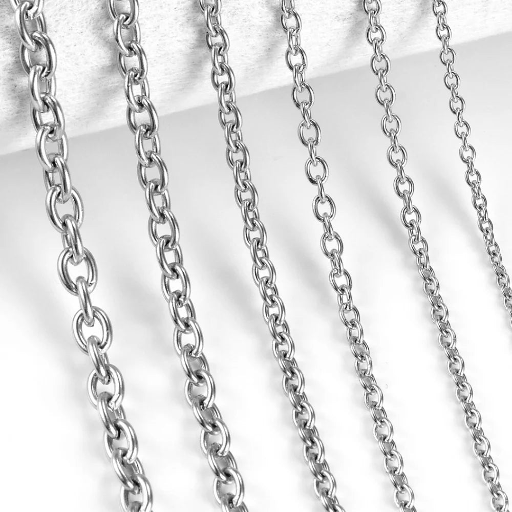 1.5/2/2.5/3/4/4.5mm Stainless Steel Cross O Chain Stainless Stele Rolo Necklace For Women Men DIY Jewelry Thin Bracelet Necklace