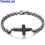 Classic 5MM Thick Chain Link & Cross Bracelet Men Male Religious Jewelry Stainless Steel Pendant Necklace Mens