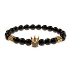 Luxury Men Stone Beads Skull Erkek Bileklik Bracelet Set Black CZ Crown Copper Bracelets For Women Pulseras Mujer