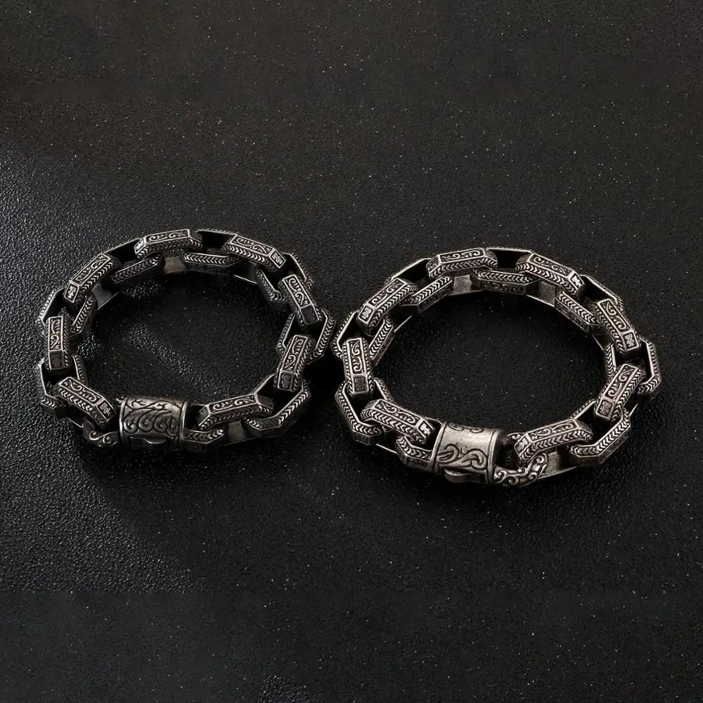 Fongten Vintage Square Bracelet For Men Stainless Steel Totem Viking Charm Heavy Bracelets Bangle Male Jewelry Pulsera