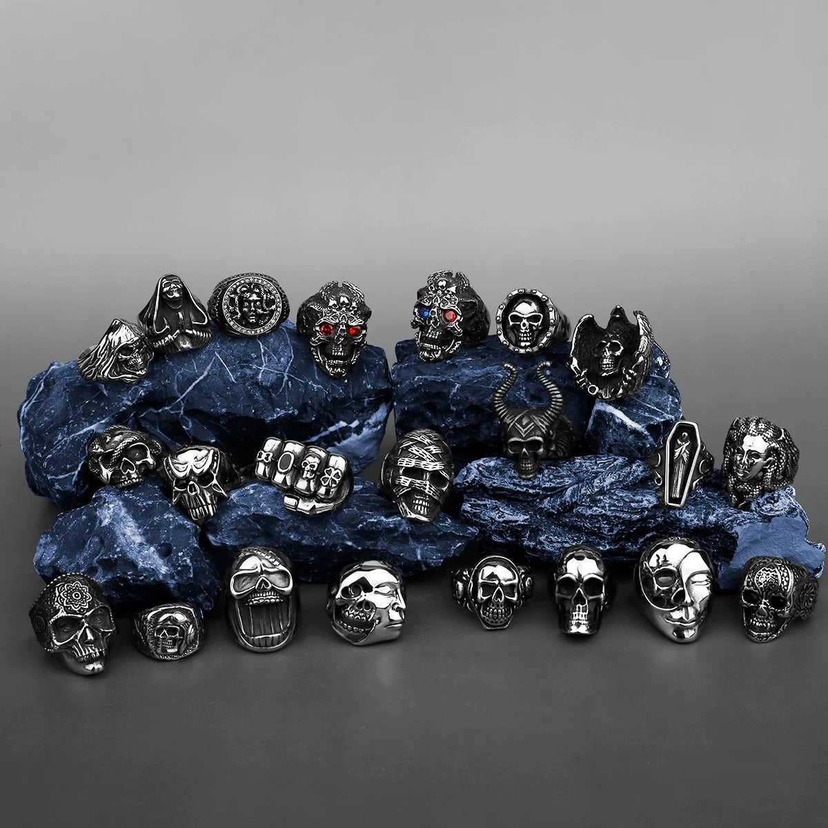 Skeleton Punk Men's Ring Rock Motorcycle Stainless Steel Ring Titanium Steel Casting Creative Gift