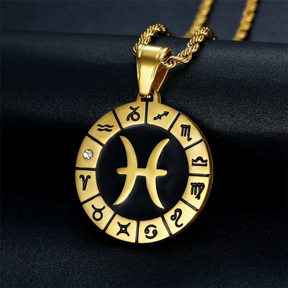 Zodiac Constellation Medallion Pendant — Gold