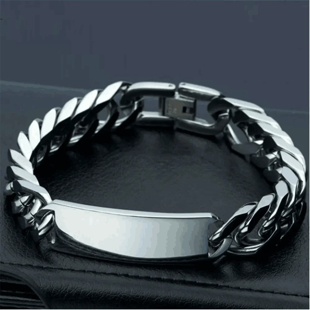 Cuban Link Chain ID Bracelet 15mm 8.66in — 316L Stainless Steel