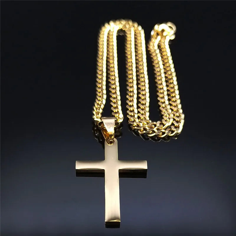 Christian Hip Hop Stainless Steel Jesus Cross Chain Necklace for Women Men Gold Color Statement Necklace Jewelry collier croix
