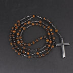 Ntural Rosary Tiger-Eye Lapis Lazuli Spectrolite Beads Long Necklace Hematite Cross Pendant Religious Jewelry