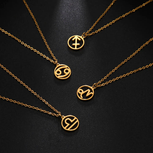 Cazador Zodiac Pendant Necklace for Women 12 Constellation Aries Pisces Gemini Chocher Stainless Steel Jewelry Gold