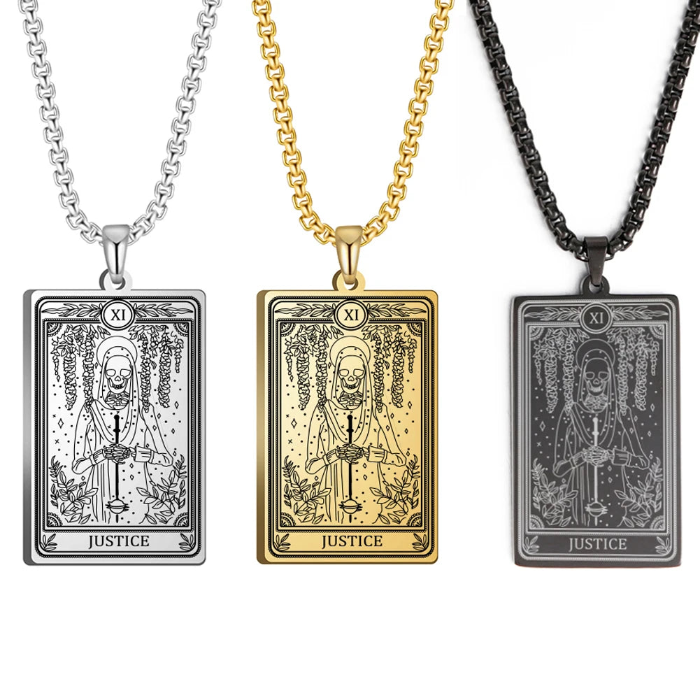 Dawapara Skeleton Tarot Necklace Amulet Marigold Tarot Card Major Arcana Necklaces Halloween Gift Stainless Steel
