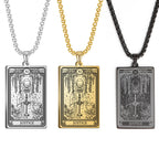 Dawapara Skeleton Tarot Necklace Amulet Marigold Tarot Card Major Arcana Necklaces Halloween Gift Stainless Steel
