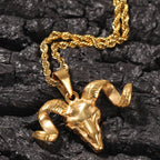 Hip Hop Titanium Steel Skull Goat Horn Pendants Necklaces for Men Rock Jewerly Drop Shipping