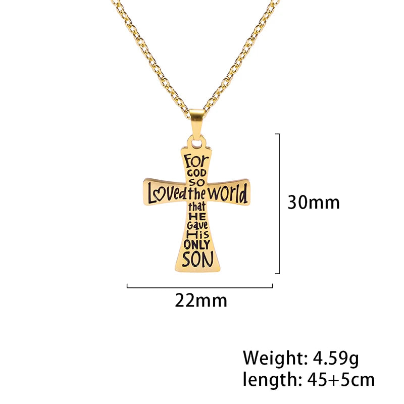 Religious Jesus Cross Pendant Necklace — Stainless Steel Chain