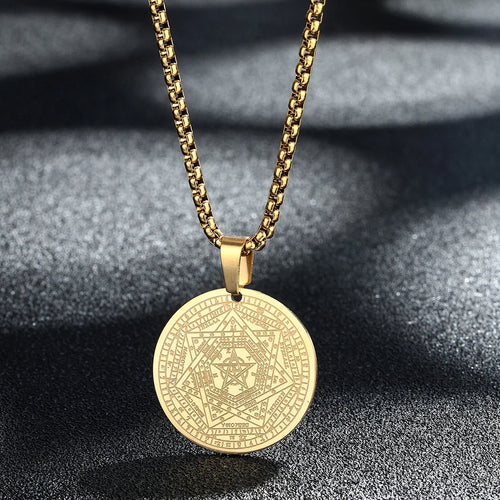 CHENGXUN The Seal of The Seven Archangels Amulet Pendant Necklaces Men Women Pentagram The Sigil of Ameth Talisman