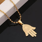Stainless Steel Egyptian Eye of Good Luck Fatima Hamsa Hand Pendant Necklace Hand Palm Jewelry