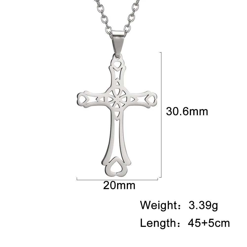 Religious Jesus Cross Pendant Necklace — Stainless Steel Chain