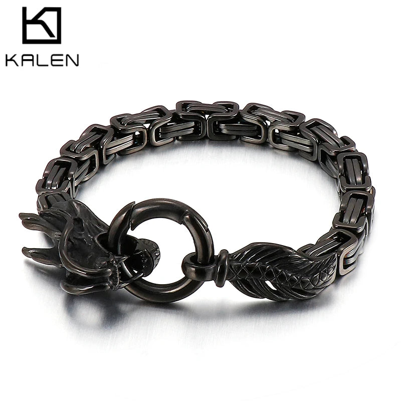 Dragon Head Byzantine Double Link Bracelet — Stainless Steel