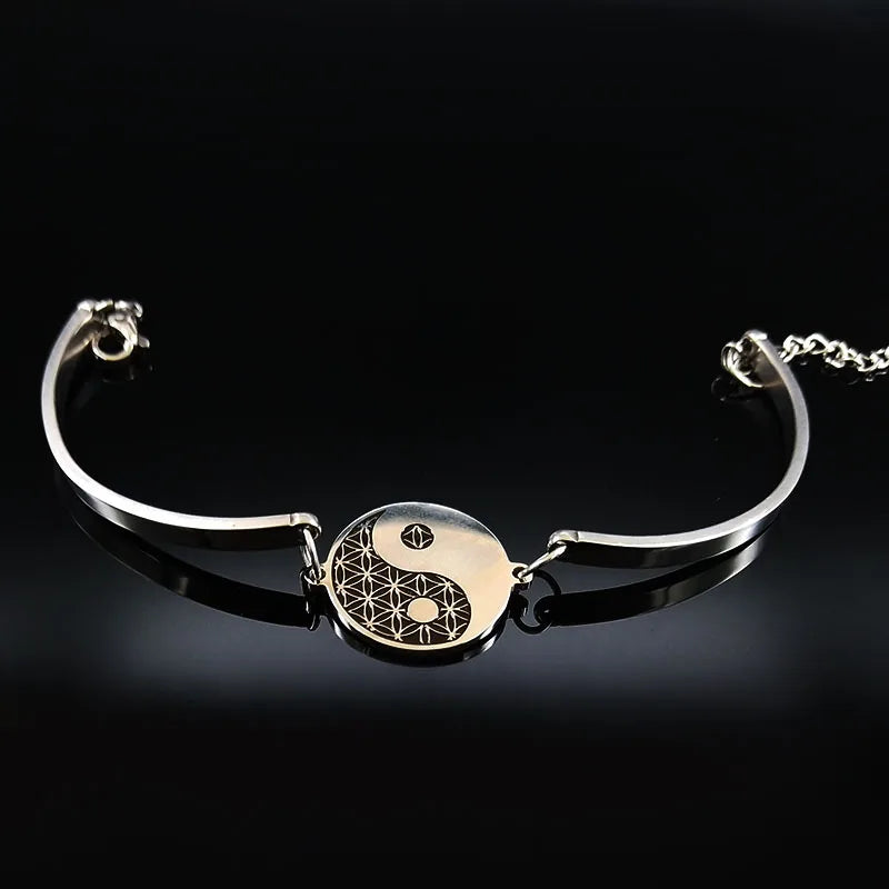 Flower of Life Silver Bracelet — Stainless Steel