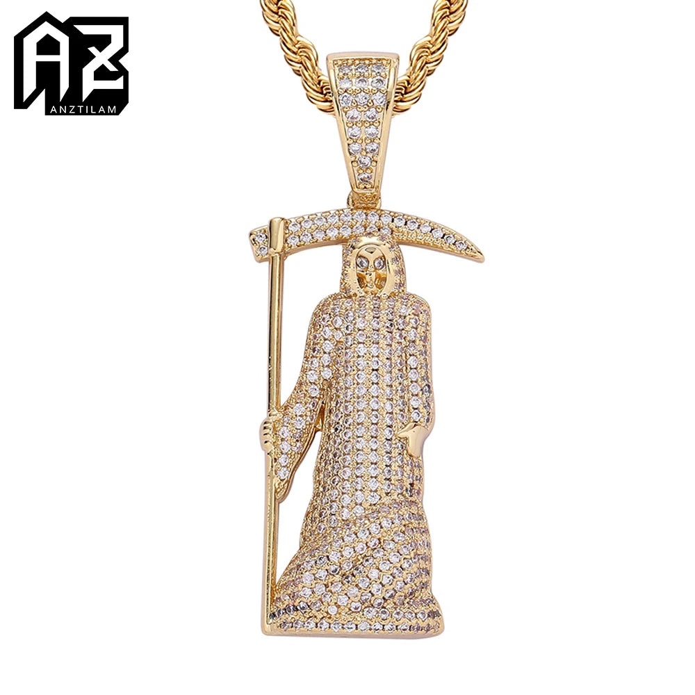 Iced Out Grim Reaper Pendant Necklace