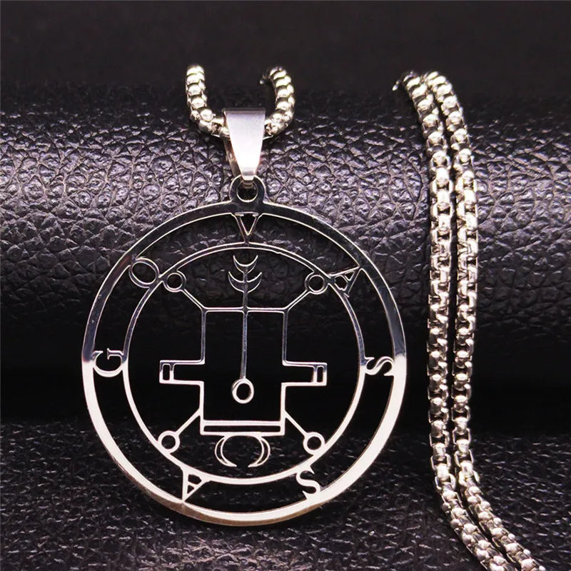 Silver Demon Seal Statement Necklace — Stainless Steel