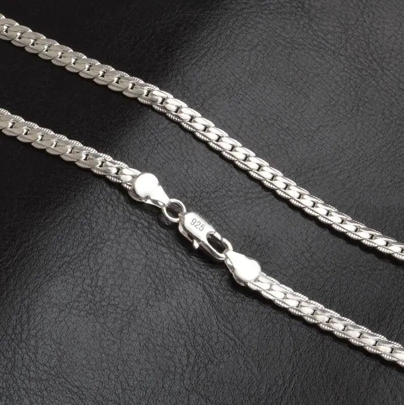 5mm 925 Sterling Silver with Gold Plated Necklace Unisex Flat Snake Link Chain Lobster Clasp Collares Necklaces For Women Men