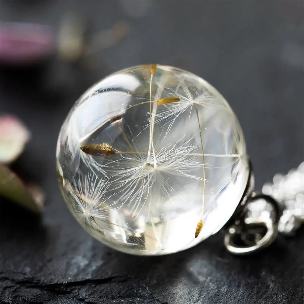 Dandelion Crystal Ball Pendant Necklace — Titanium