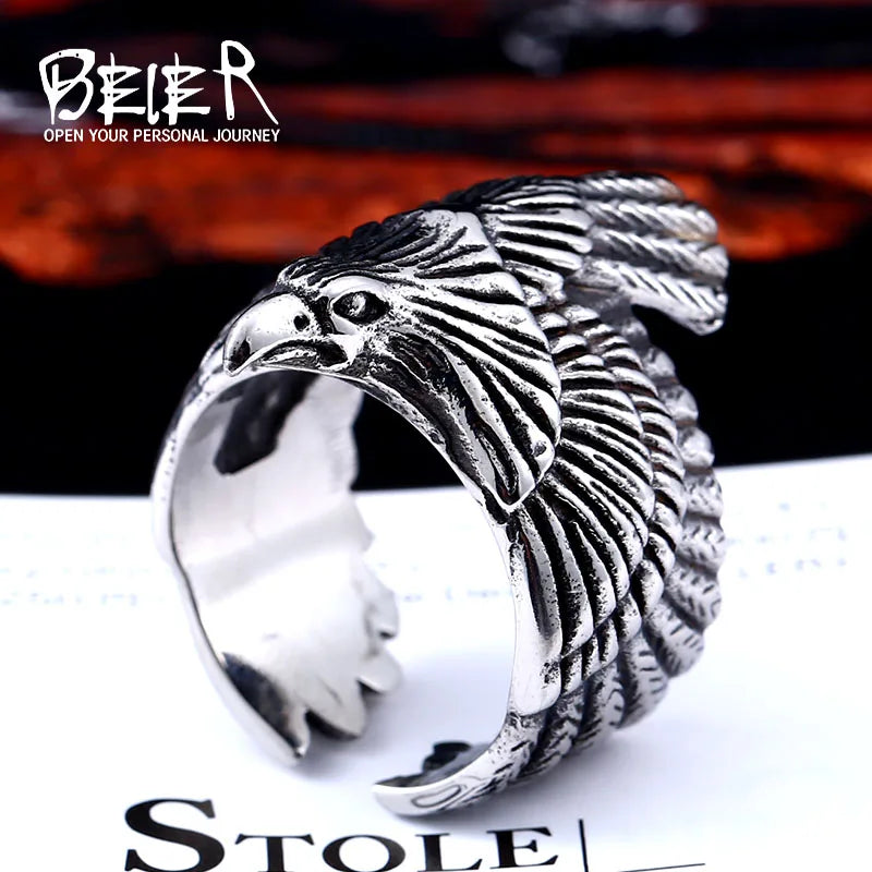 BEIER Stainless steel Thor Hammer Viking Amulet Viking Raven Ring Scandinavian Jewelry man Ring BR8-296