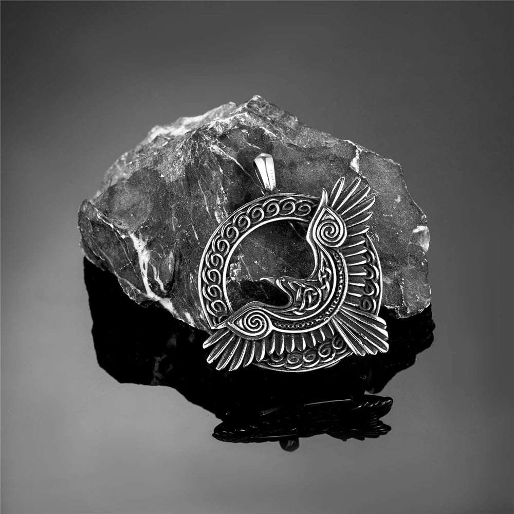 Stainless Steel Norse Mythology Eagle Necklace Men Vikings Raven Never Fade Gold Color Vegvisir Slavic Runes Amulet