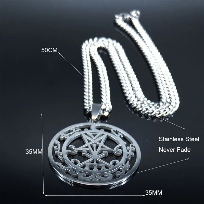 Lilith Sigil Silver Pendant Necklace — Stainless Steel