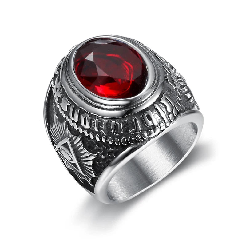 Vintage Gothic Style Big Black Red Blue Stone Ring For Men And Women Stainless Steel All Seeing Eyes Ring Baphomet Pagan Jewelry