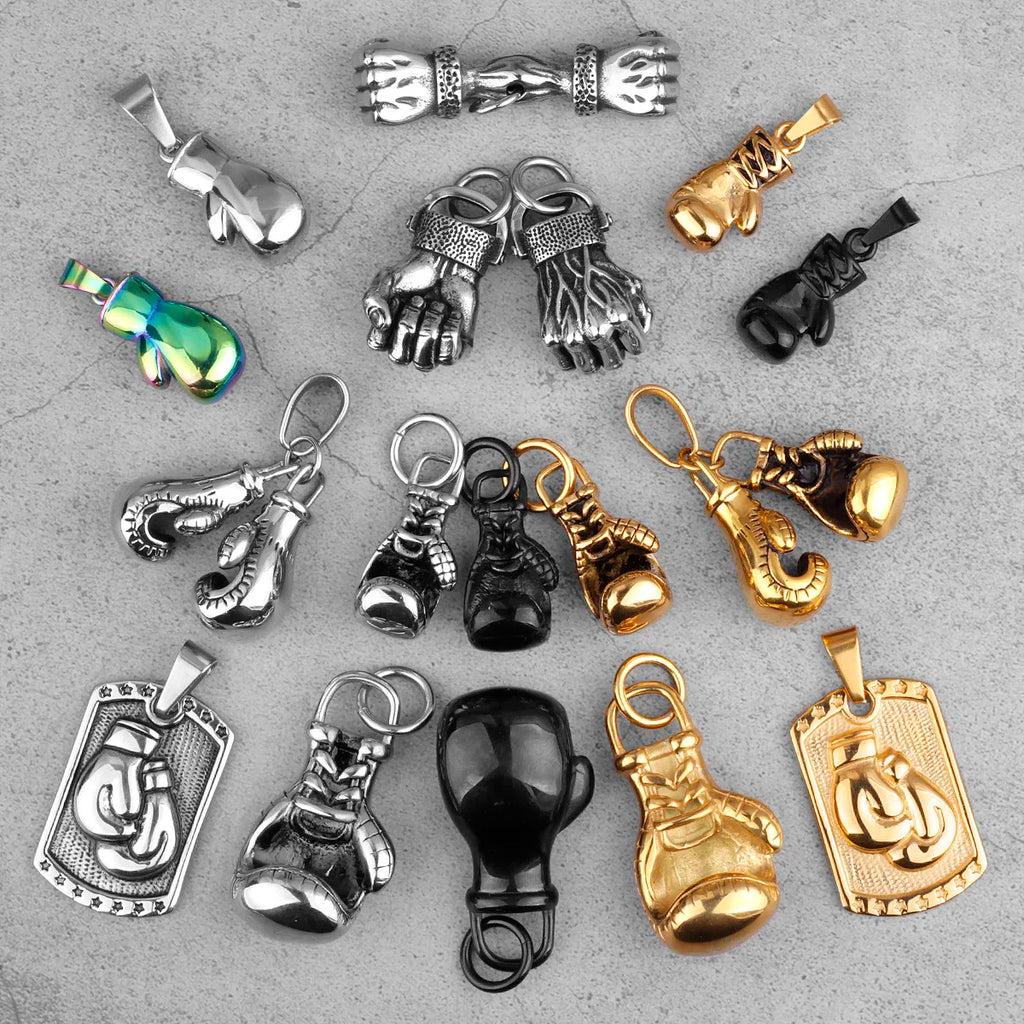 Fitness Gym Bodybuilding Boxing Gloves Stainless Steel Men Necklaces Pendants Chain for Boyfriend Male Jewelry Gift