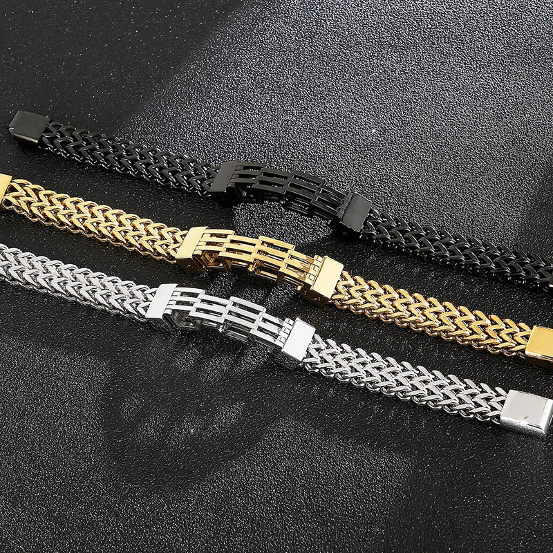 Gold Color Stainless Steel Bracelet for Men 11MM Link Chain Men's On Hand Bands Bracelets Male Jewellery Iron Mannen