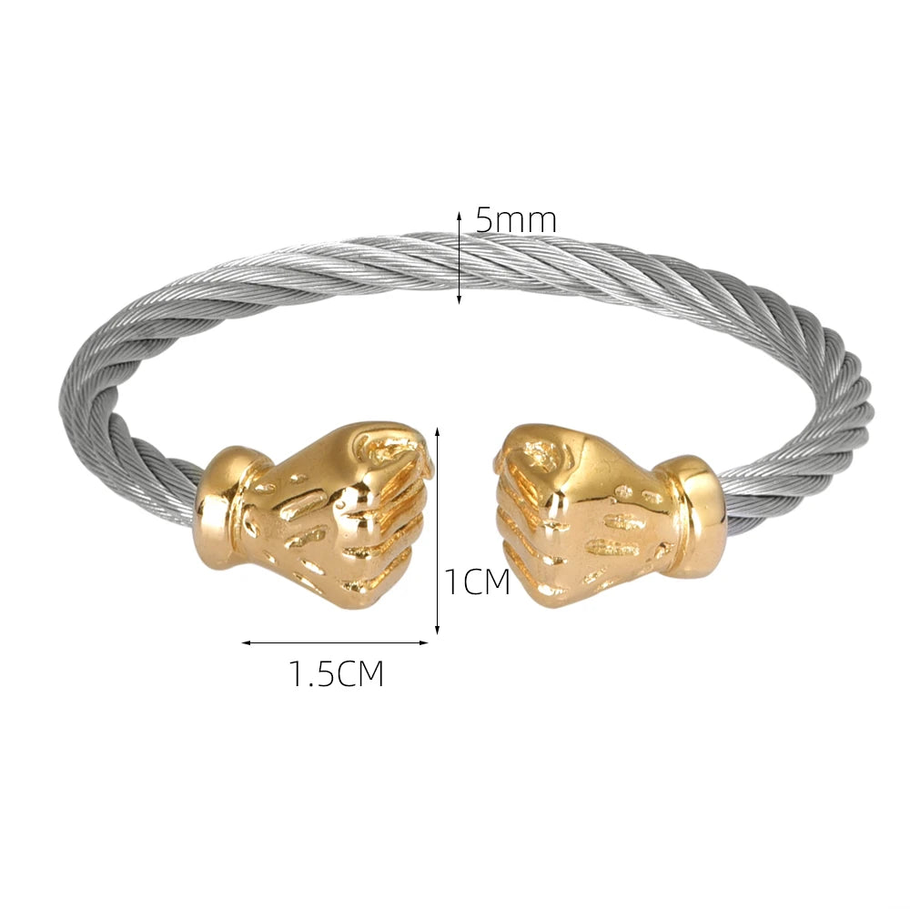 Fist Open Cuff Bangle Elastic Bracelet for Men — Two-Tone