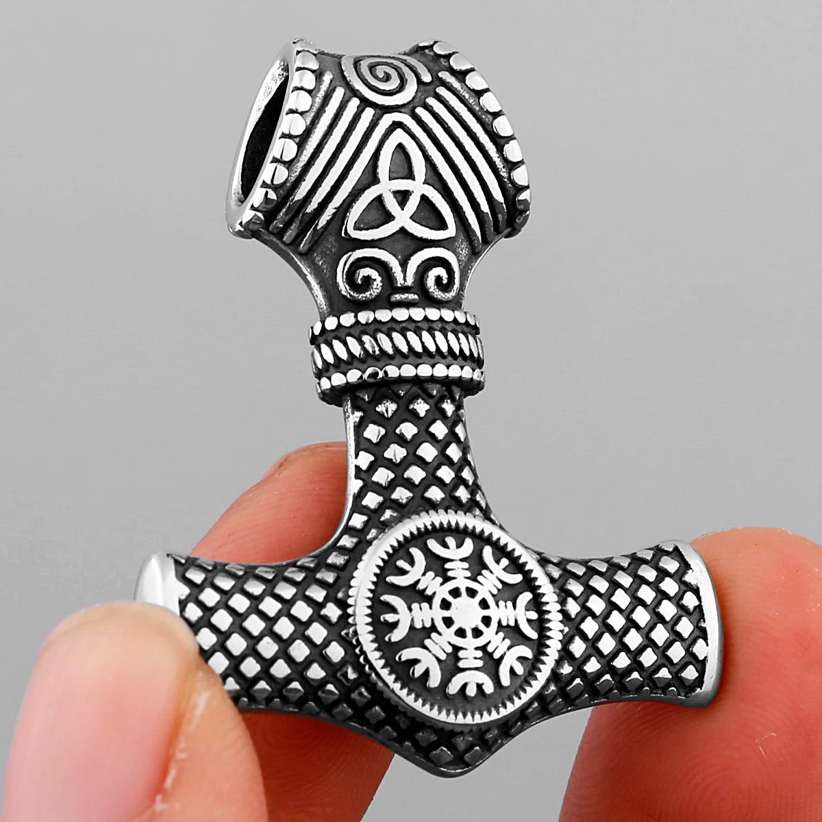Nordic Viking Thor's Hammer Compass Necklace Vintage Stainless Steel Mixed Gold Color Vegvisir Jewelry Scandinavian