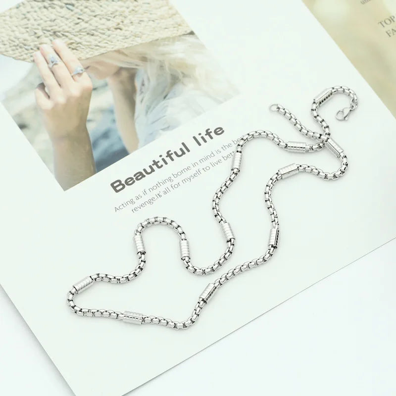 316L Stainless Steel New BOX Chain Necklace for Men Women Viking Jwelry Vintage Aestethic Cable Cuban Chunky Trendy