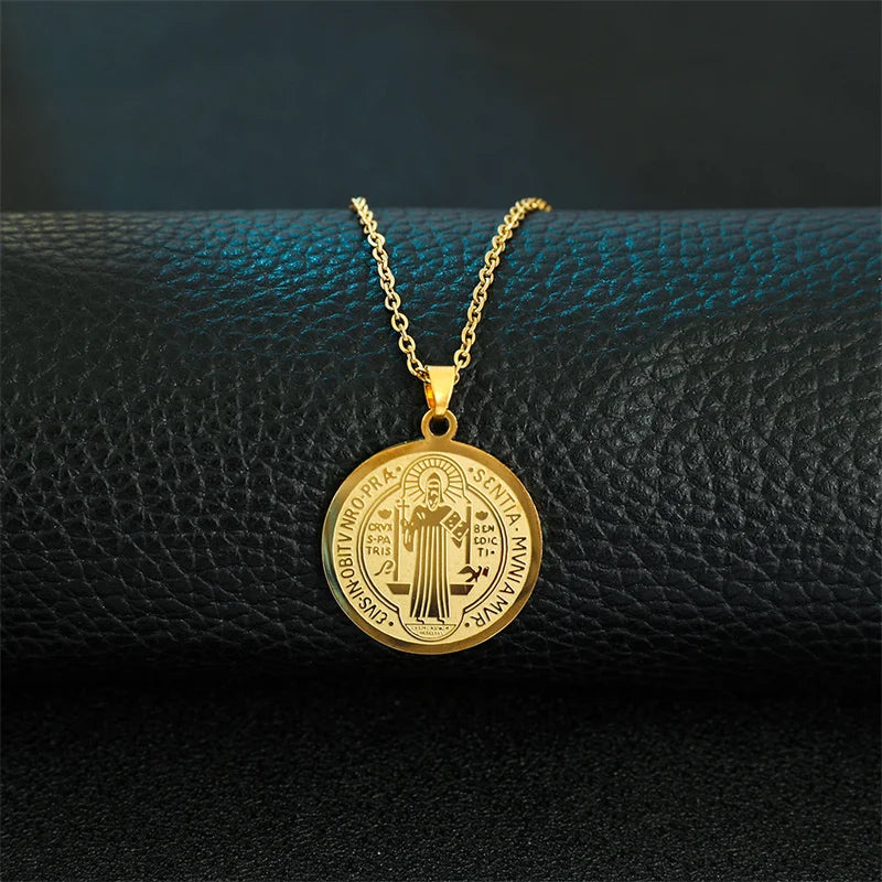 Saint Benedict Medal Cross Necklace — Two-Tone Stainless Steel