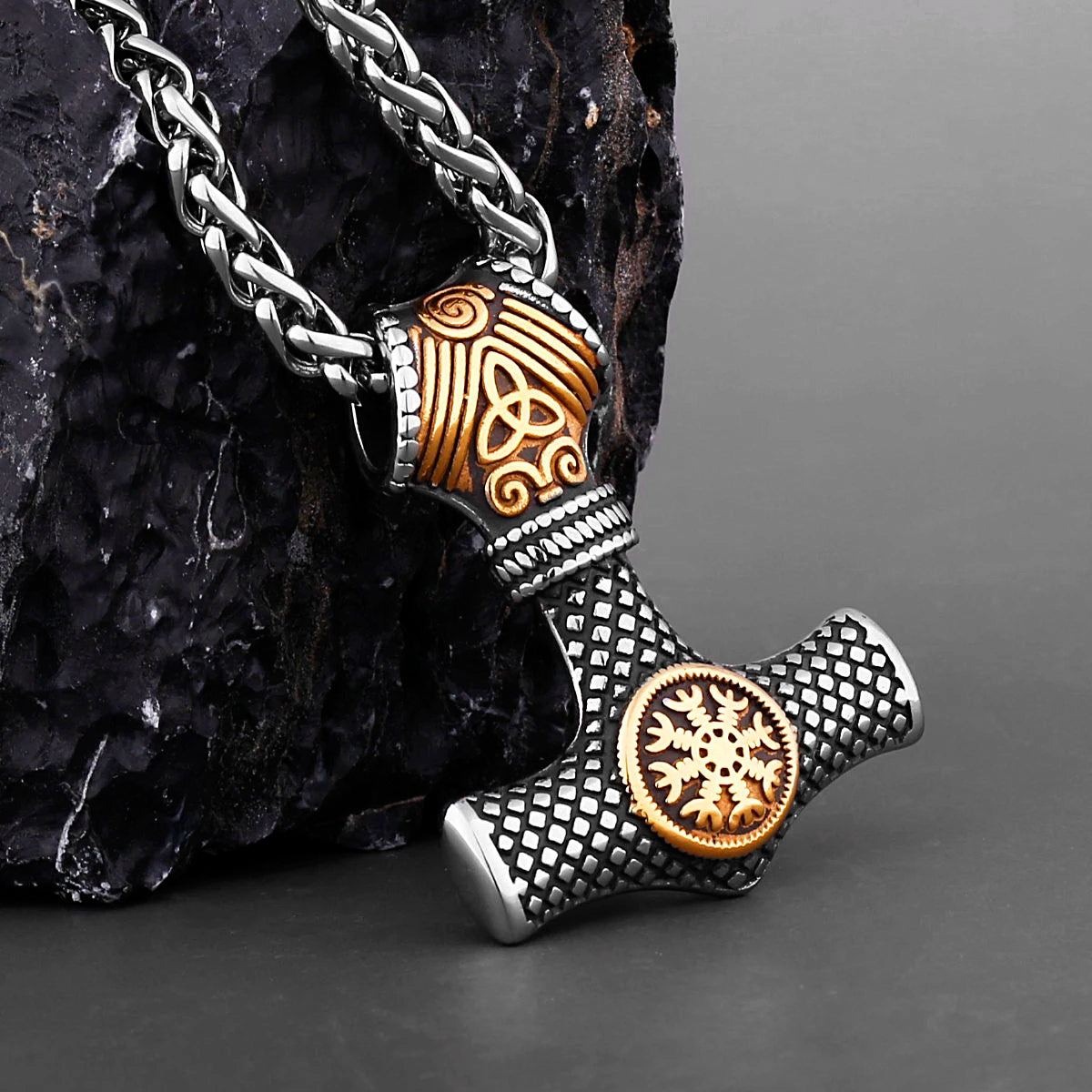 Nordic Viking Thor's Hammer Compass Necklace Vintage Stainless Steel Mixed Gold Color Vegvisir Jewelry Scandinavian