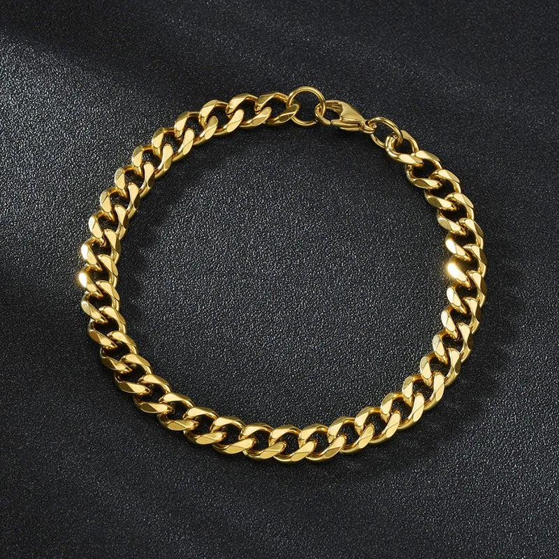 Sifisrri Punk Men 3/5/7mm Stainless Steel Curb Cuban Link Chain Bracelets Gold Color Solid Chains Unisex Wrist Jewelry Gift