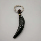Obsidian Wolf Head Keychain — Stainless Steel