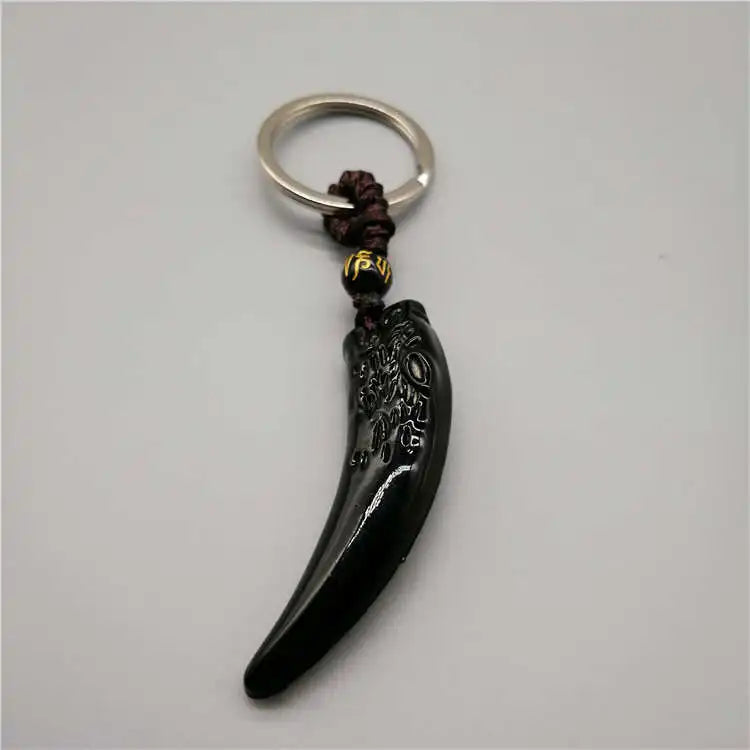 Obsidian Wolf Head Keychain — Stainless Steel