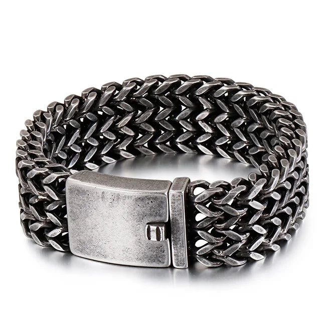 12/18/30MM Wide Black Stainless Steel Bracelet Men 23CM Retro Massive Mens Charm Bracelets 2020 Friendship Mens