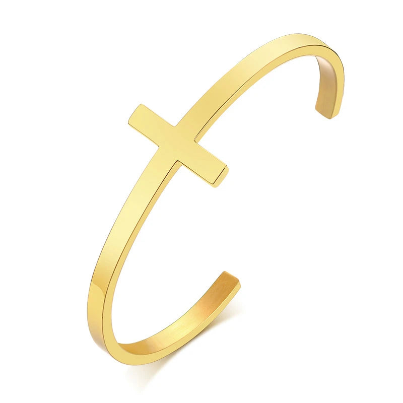 Cross Cuff Bangle Bracelet — Stainless Steel